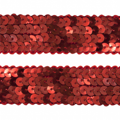Тесьма с пайетками 3, шир. 20 мм/уп. 25+/-1 м, цвет красный - купить в Новороссийске. Цена: 778.19 руб.