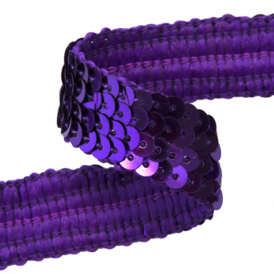 Тесьма с пайетками 12, шир. 20 мм/уп. 25+/-1 м, цвет фиолет - купить в Новороссийске. Цена: 778.19 руб.