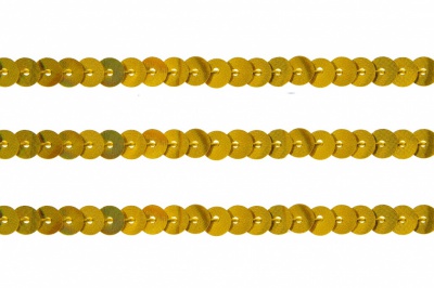 Пайетки "ОмТекс" на нитях, SILVER SHINING, 6 мм F / упак.91+/-1м, цв. 48 - золото - купить в Новороссийске. Цена: 356.19 руб.