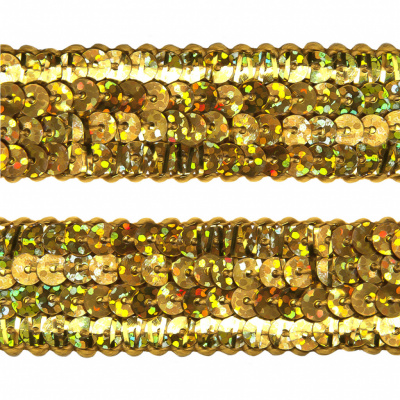 Тесьма с пайетками D16, шир. 20 мм/уп. 25+/-1 м, цвет золото - купить в Новороссийске. Цена: 778.19 руб.